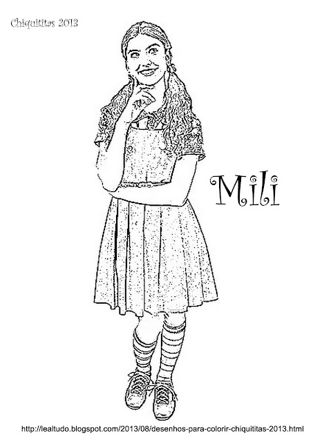 Desenho de Colorir Chiquititas sbt 2013 Personagens Novela Mili, Pata, Bia, Cris, Vivi, Tati e Ana.