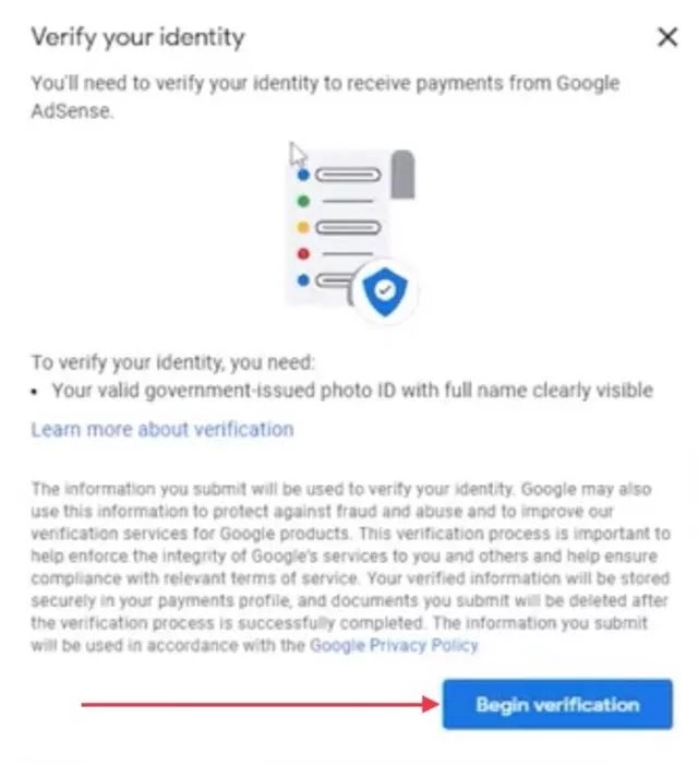 Identity Verification Process on Google Adsense Account