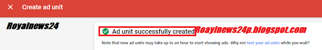 ad unit created successfully