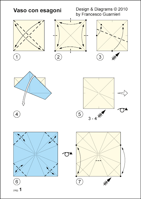 Origami diagrams, pag.1: Vaso con esagoni - Vase with hexagons © by Francesco Guarnieri