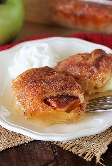 Serving of Crescent Roll Apple Dumplings on Dessert Plate Image