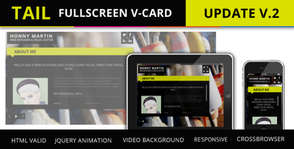 Tail Fullscreen V-card - Virtual Business Card Personal