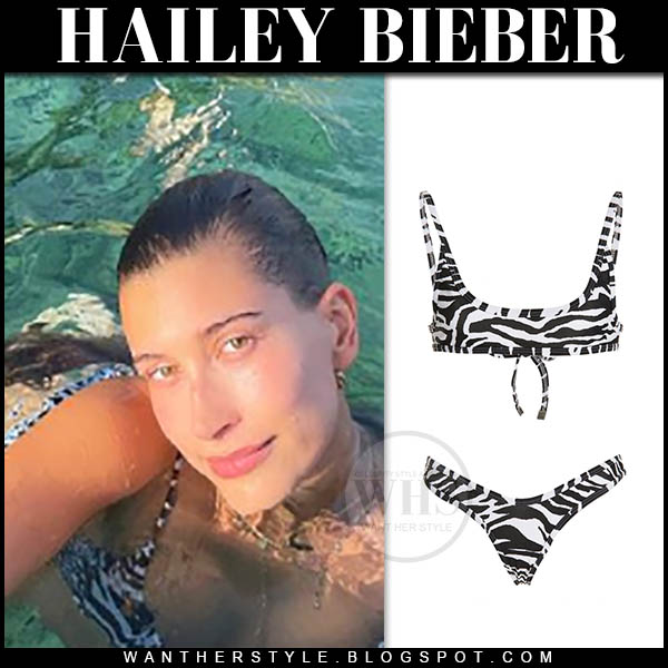 Hailey Bieber in zebra print bikini