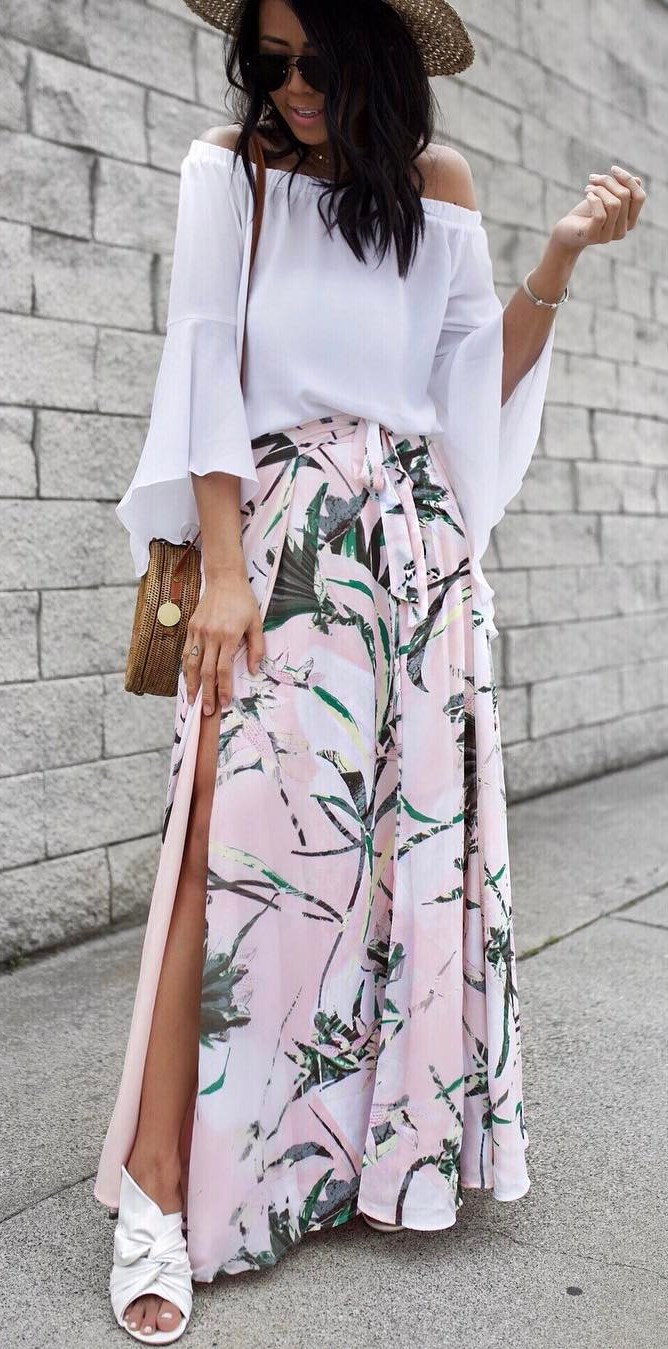 beautiful outfit: hat + blouse + maxi skirt
