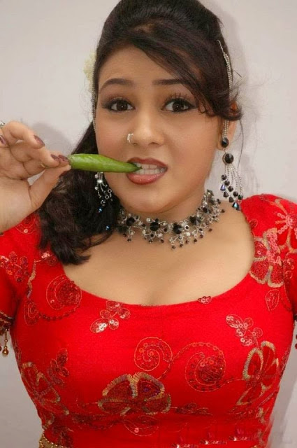 Cute Actress With Green Chili Image