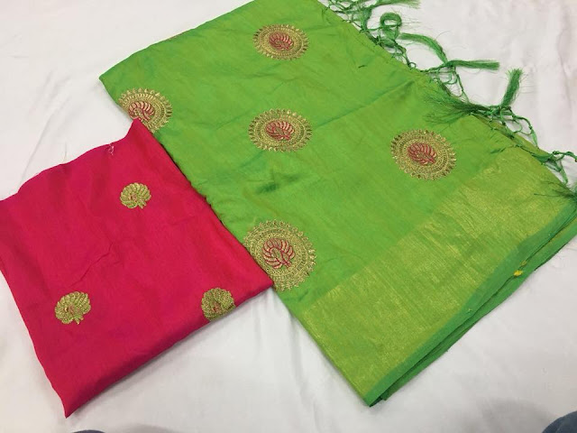 silk chakra peacock  Embroidery work  saree