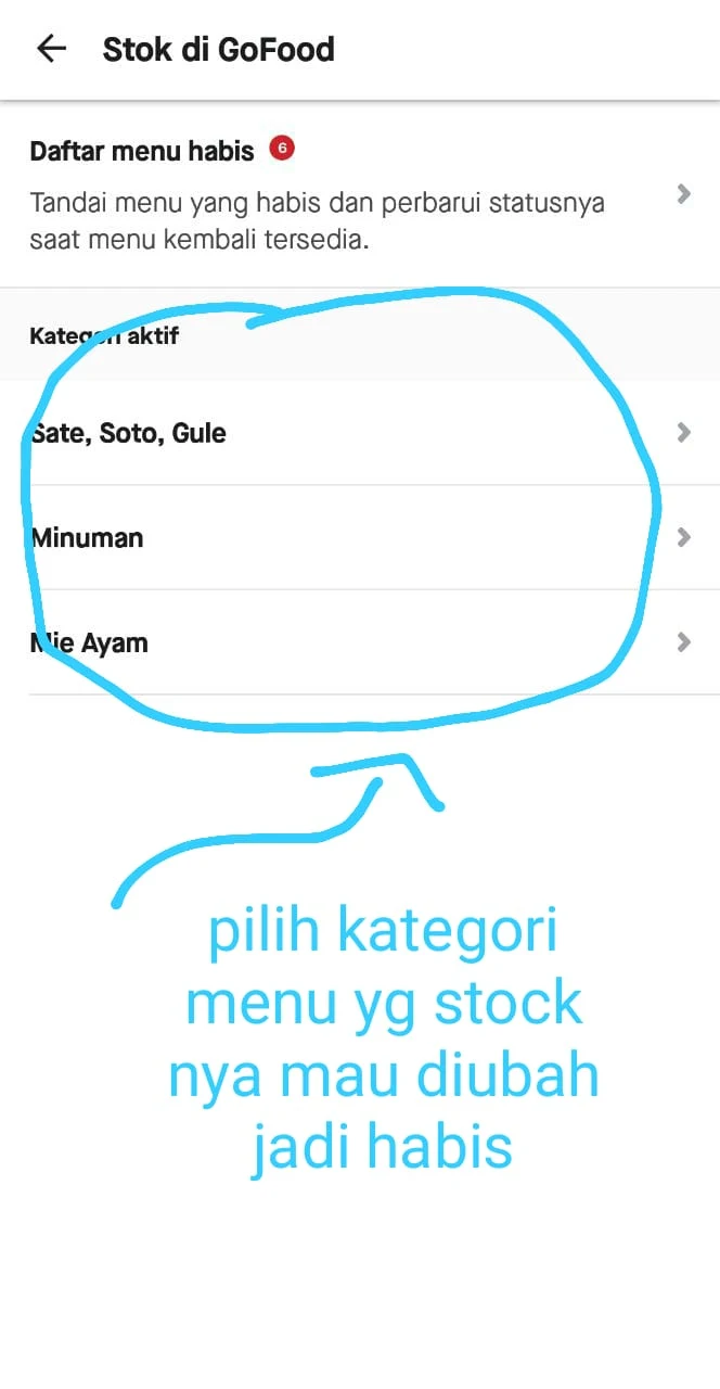 Langkah 6 - Pilih kategori yang produknya ingin diatur habis