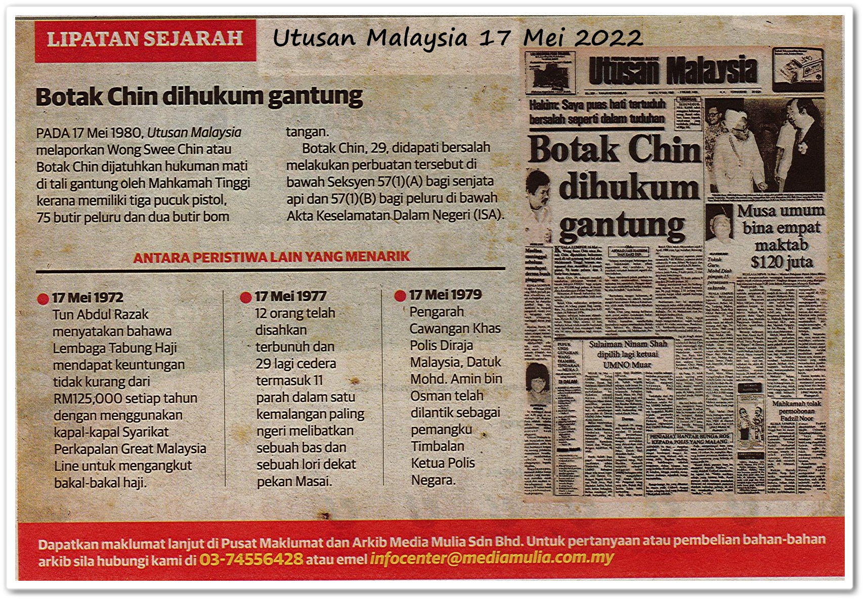 Lipatan sejarah 17 Mei - Keratan akhbar Utusan Malaysia 17 Mei 2022
