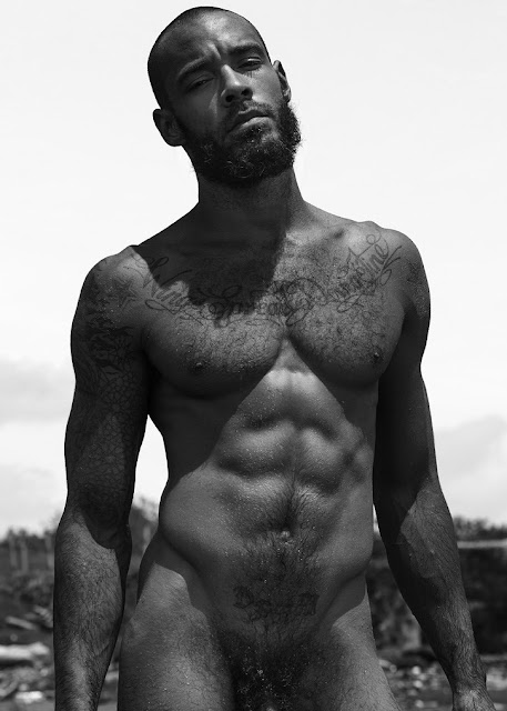 Dale Fraser by Wong Sim nude hairy black male model happy trail body hair