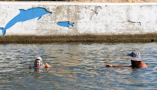 By the harbour wall having fun