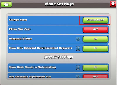 How to change the username in clash of clan