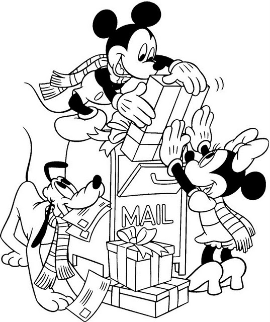  Picture of Minnie Mouse, Mickey Mouse and Pluto with Christmas Gifts title=