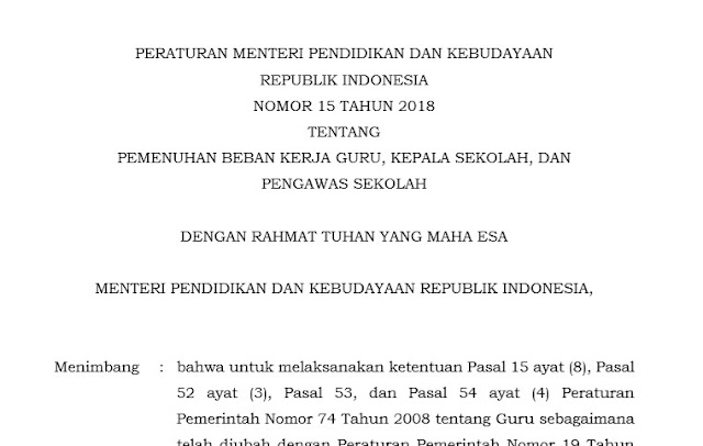  tentang Guru sebagaimana telah diubah dengan Peraturan Pemerintah Nomor  Permendikbud No 15 Tahun 2020 Pemenuhan Beban Kerja Guru, Kepala Sekolah, Dan  Pengawas Sekolah 