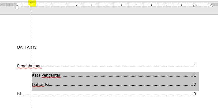 geser first line indent pada ruler