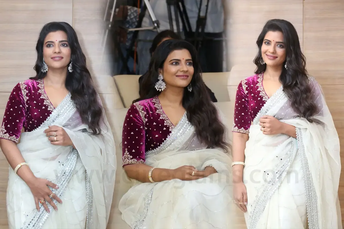 Aishwarya Rajesh in White Saree at Sankranthiki Vasthunam Success Meet