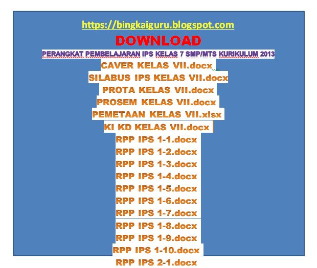 Perangkat Pembelajaran IPS Kelas VII (7) SMP / MTs Kurikulum 2013, https://bingkaiguru.blogspot.com