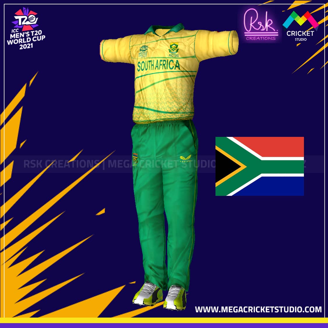 ICC T20 World Cup 2021 South Africa HD Kit for EA Cricket 07