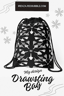 White mandala pattern Drawstring Bags.