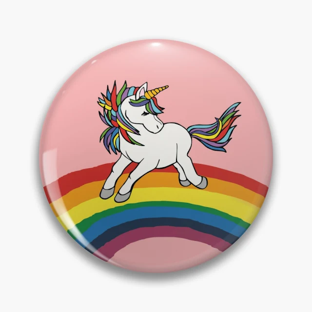 Unicorn on rainbow pin button