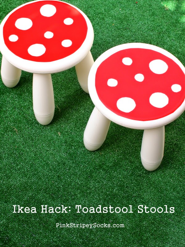 DIY Ikea Hack:  Turn a stool into a cute toadstool seat!  Super easy and cute results!