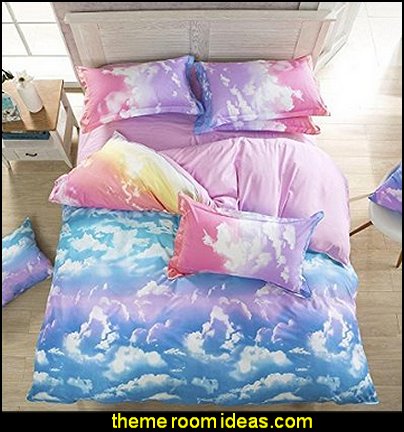 White Pink Blue Yellow Rainbow Cloud for Girls Bedding Sets  cloud theme decorating ideas - clouds wall murals - cloud wall decals - cloud decorations - cloud wallpaper - sky wall murals -  cloud wall stickers - clouds bedding - clouds duvet covers - Sky themed bedrooms - Cloud and stars baby mobile -