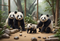 The panda family gathers together