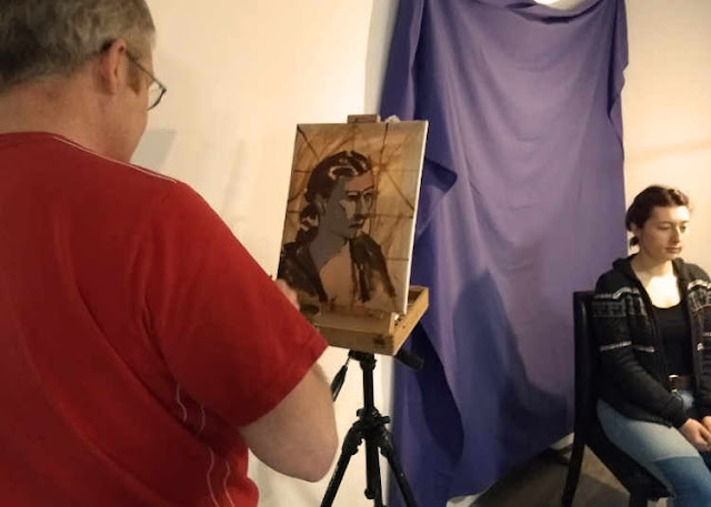 Oils study portrait on canvas blocking in demonstration Rathmines Art workshop