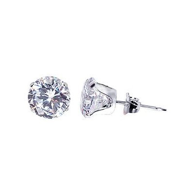 7 MM Round Clear Cubic Zirconia 925 Sterling Silver Post Stud Earrings