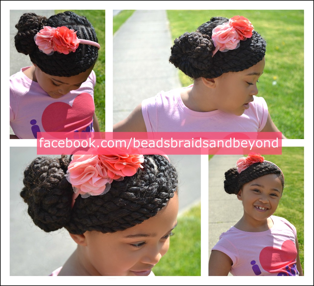 emo hairstyles for girls with medium black hair Little Girls Hairstyle: Side Swept Two Strand Twists into Puff