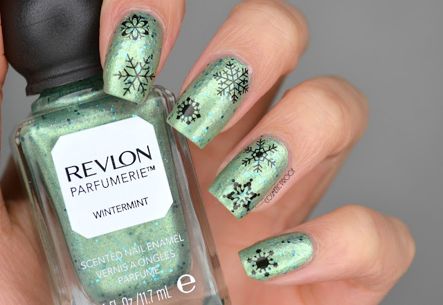 Revlon Parfumerie Wintermint Swatch with Snowflake Nail Art 