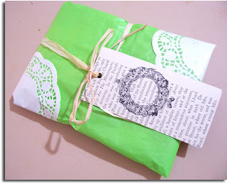 wrapping doily upcycled book tag vintage