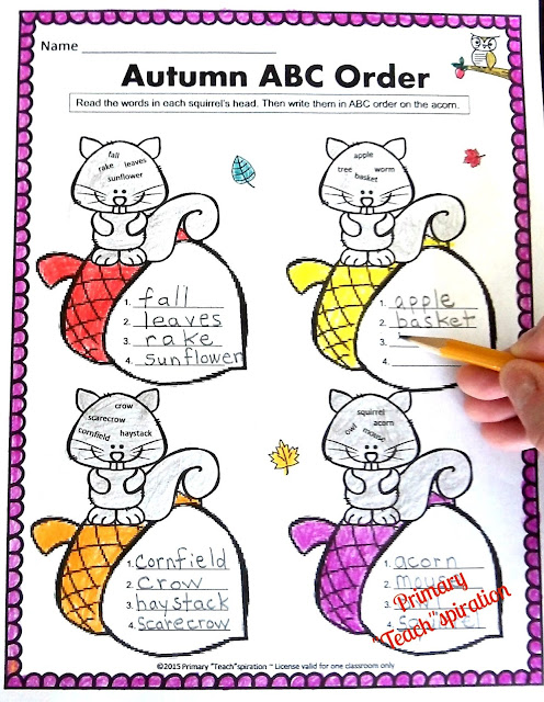 This Autumn ABC Order fall printable is a perfect follow-up activity after a reading of "Autumn:An Alphabet Acrostic."