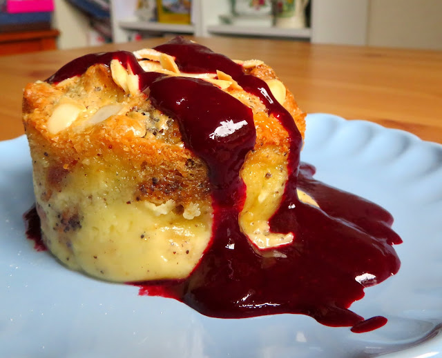 Sweet Almond Bread Pudding with Blackberry Sauce