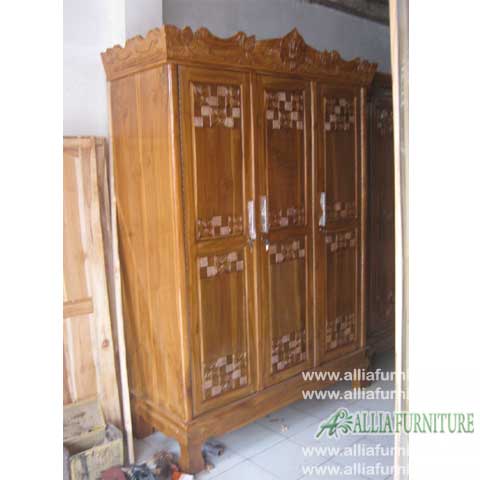  Lemari  pakaian kayu  jati 3 pintu anggrek Allia Furniture