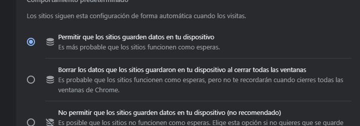 Permitir que los sitios guarden datos en tu dispositivo