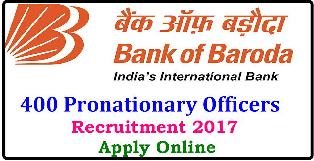 Bank of Baroda POs/ Pronationary Officers Recruitment 2017 ,Apply Online| Bank of Baroda Recruitment 2017 | Apply Online for Pronationary Officers posts recruitment 2017| Bank of Baroda 400 Probationary Officer Posts,Last Date 01.05.2017| Baroda Manipal School of Banding , Bank of Baroda has announced a notification for the recruitment of 400 Probationary Officers in Junior Management Grade/ Scale 1 . Eligibility and Interested candidtes may apply online through http://ibps.sifyitest.com/bobmansbmar17/from 1st of April to 1st of May .Other details like age limit ,educational qualification, selection process ,application fee and how to apply are given below/2017/04/bank-of-baroda-pos-pronationary-officers-recruitment-2017-apply-online-admitcards-results-application.html