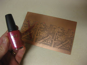 Nail varnish can be used to touch up the resist mask before etching