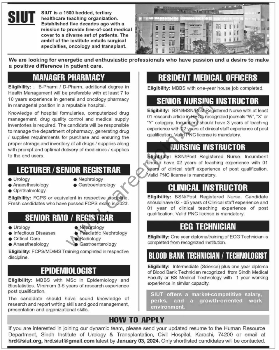 Jobs in Sindh Institute of Urology and Transplantation SIUT