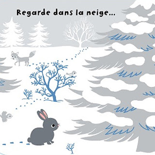 Regarde dans la neige d'Emiri Hayashi, un livre pour enfant et bébé Editions Nathan sur l'hiver et la neige et les lapins
