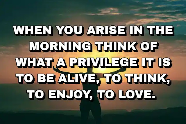 When you arise in the morning think of what a privilege it is to be alive, to think, to enjoy, to love.