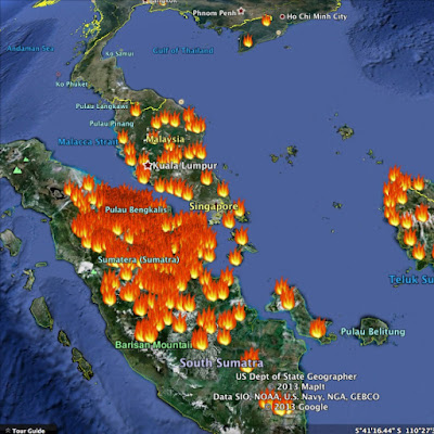 2013年記録的なヘイズ煙害をもたらした インドネシア、マレーシアでの野焼き状況
