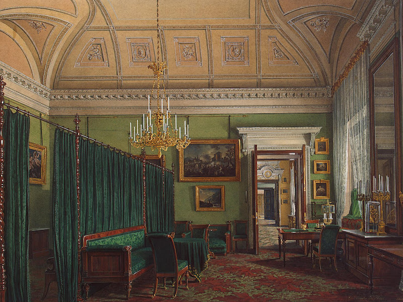 Interiors of the Winter Palace. The First Reserved Apartment. The Study of Duke M. Leuchtenberg by Edward Petrovich Hau - Architecture, Interiors Drawings from Hermitage Museum