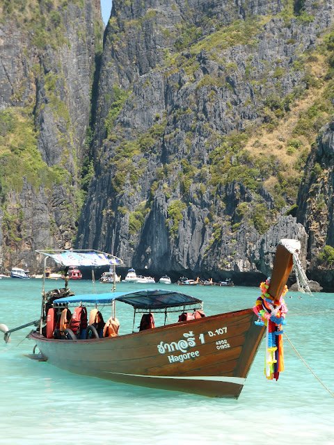 Boat at Maya Bay Phi Phi Island, Thailand, filming location of The Beach 