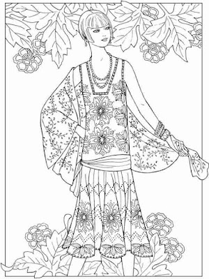 girl in flower fashion adult coloring pages printable