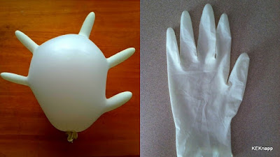 laytex glove...before and after ... silly looking filled with air! 