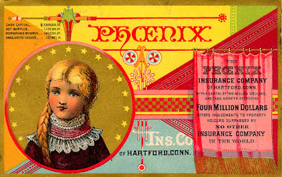 Girl with braided blond hair with hight pink & white lace collar under Phoenix logo to left, curtain with advertising copy on right