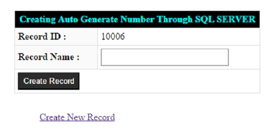 Asp.Net: Creating Auto Generate Number Through SQL Server