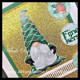 Kerst, Christmas, Fijne kerst, Merry Christmas, Gnome, Groen, Green, Wit, White, Bells, Goud, Gold, Glitter, Papicolor, Crealies, All4You, ALL4YOU,