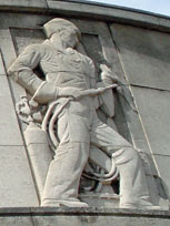 Oxy-acetylene welder sculpted on the front of Poplar Town Hall