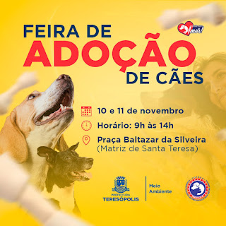 Dias 10 e 11-11 Feira de adoção de cães em Teresópolis